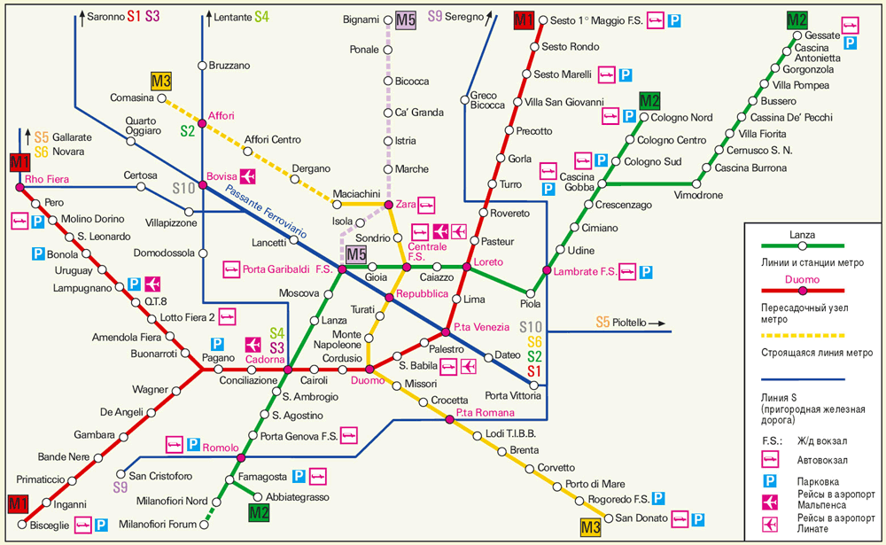 Схема метро в милане