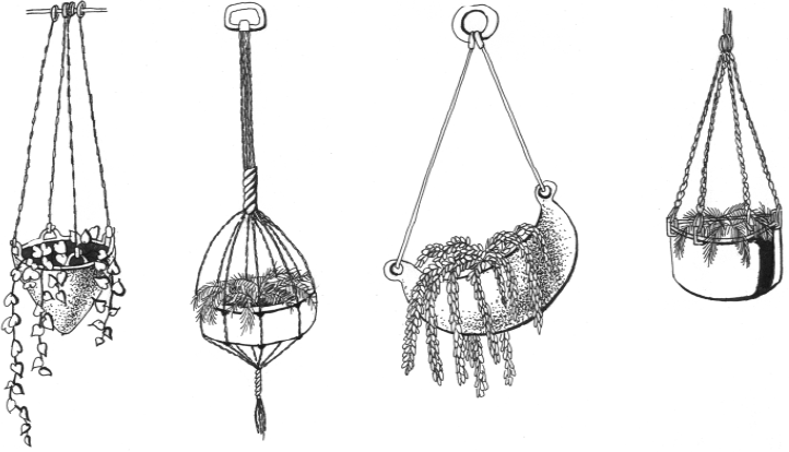 Как повесить горшок с цветком на веревке схема