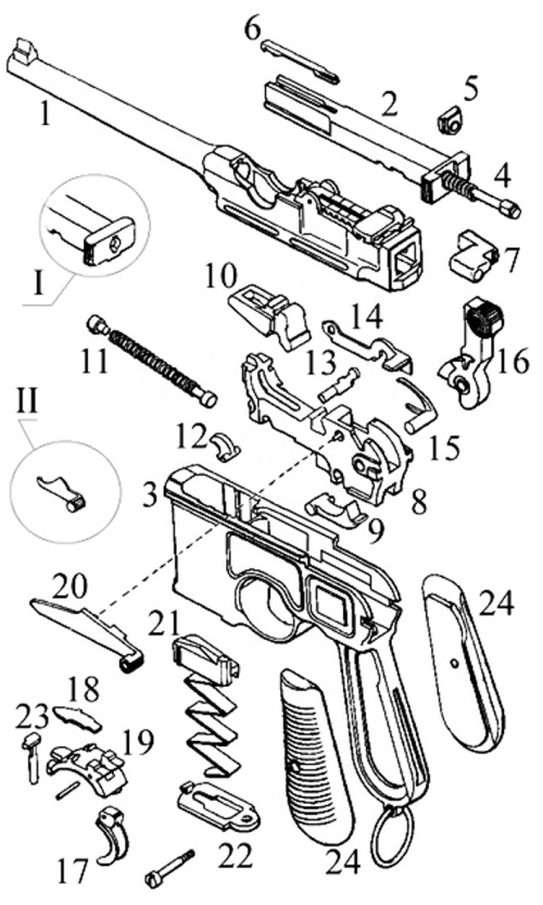 Чертеж пистолета маузер с размерами