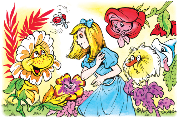 Говорящие цветы рассказ. Алиса в Зазеркалье цветы. Иллюстрация к сказке о чем говорят цветы. Сказка про говорящие цветы. О чем говорят цветы иллюстрации.